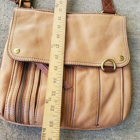 Fossil Morgan Traveler Crossbody Bag Tan Pebbled Leather Top Zip - Picture 4 of 8